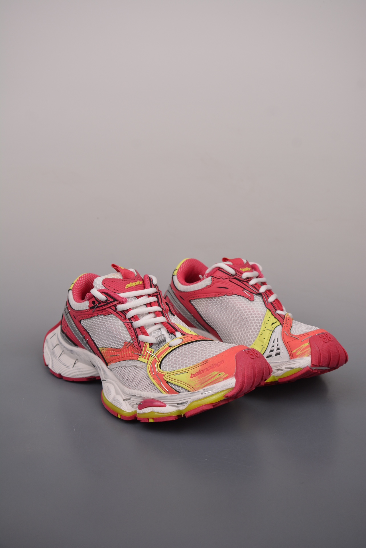 BALENCIAGA Stapler Low Sneakers Rose Pink Light Yellow