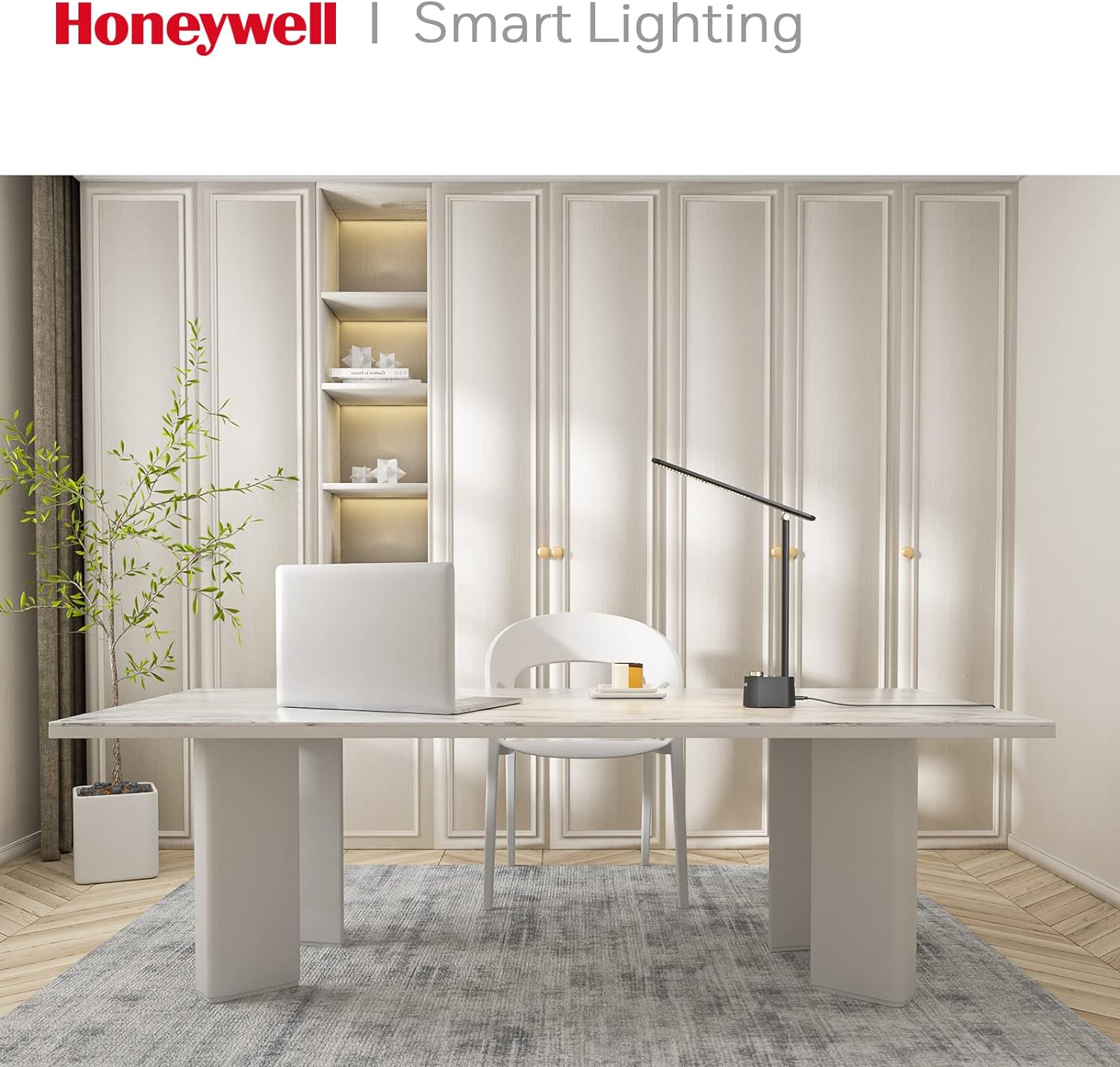 Honeywell Desk Lamp Home Office - LED Lighting with Charging Station A+C USB Port for Small Spaces Bedroom Reading Crafts HWT-H01 Black
