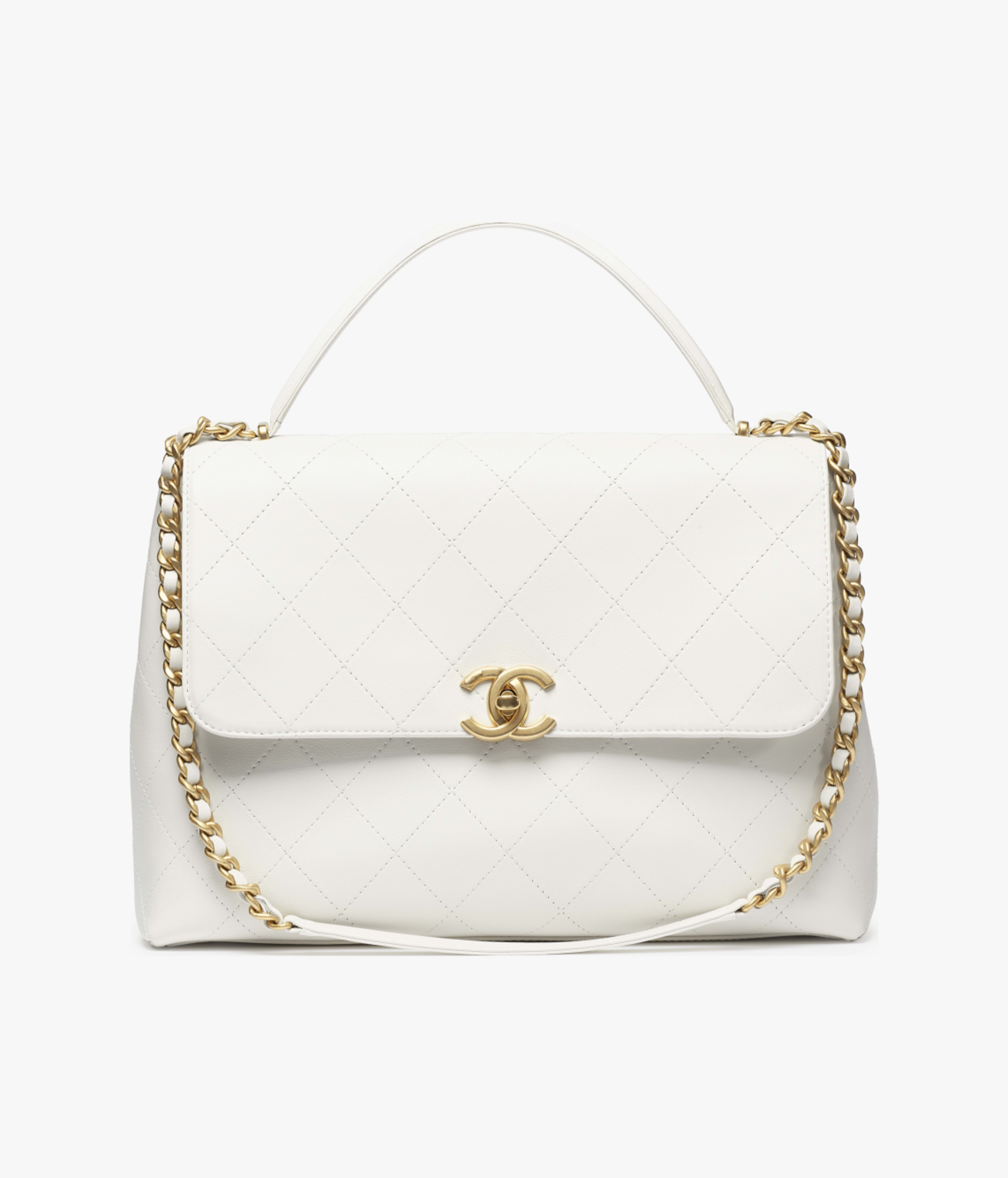 Chanel Maxi Flap Bag with Top Handle Calfskin & Gold-Tone Metal White AS5543-B20111-10601
