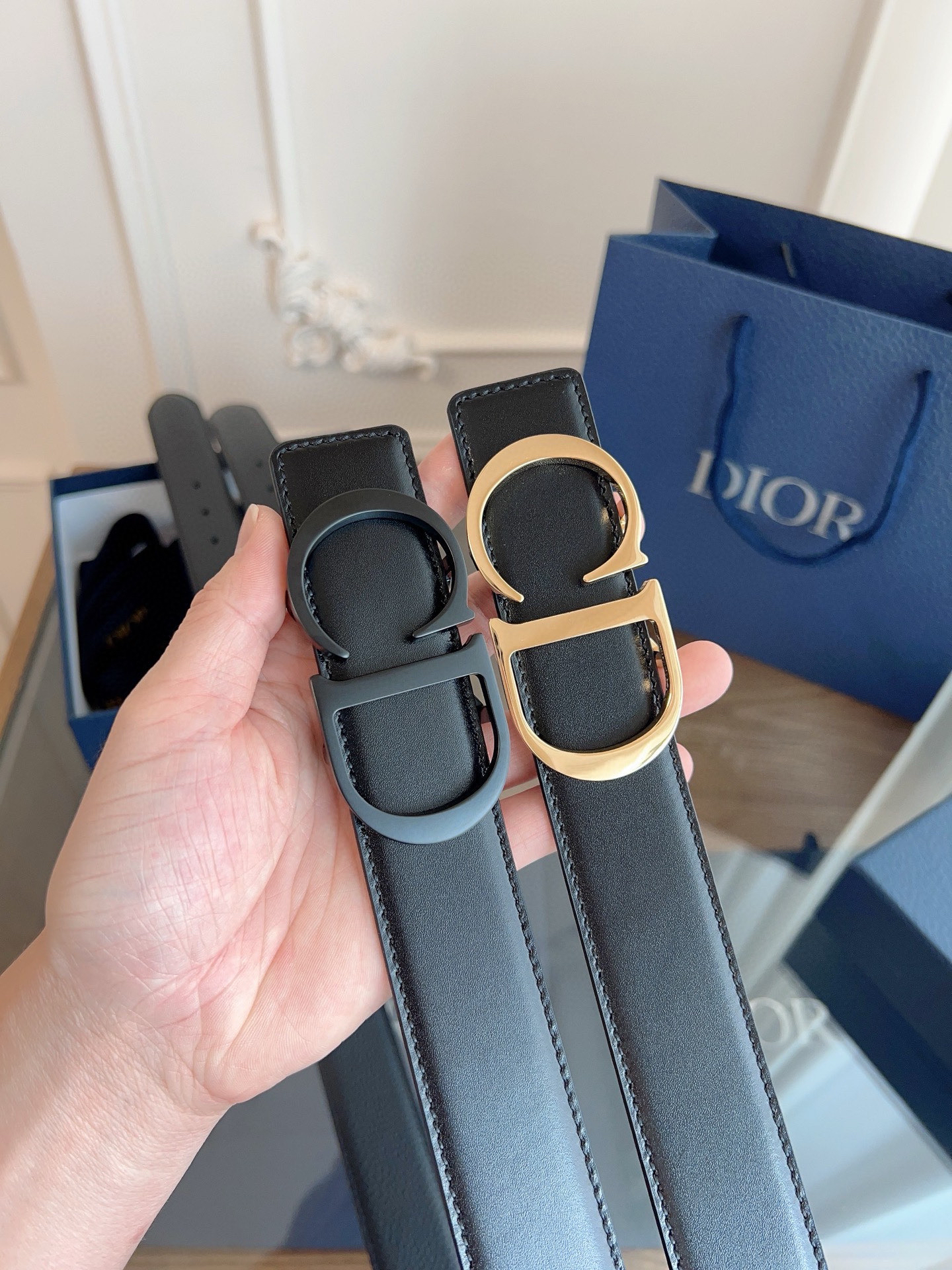 Dior shiny black leather belt width 3.5cm