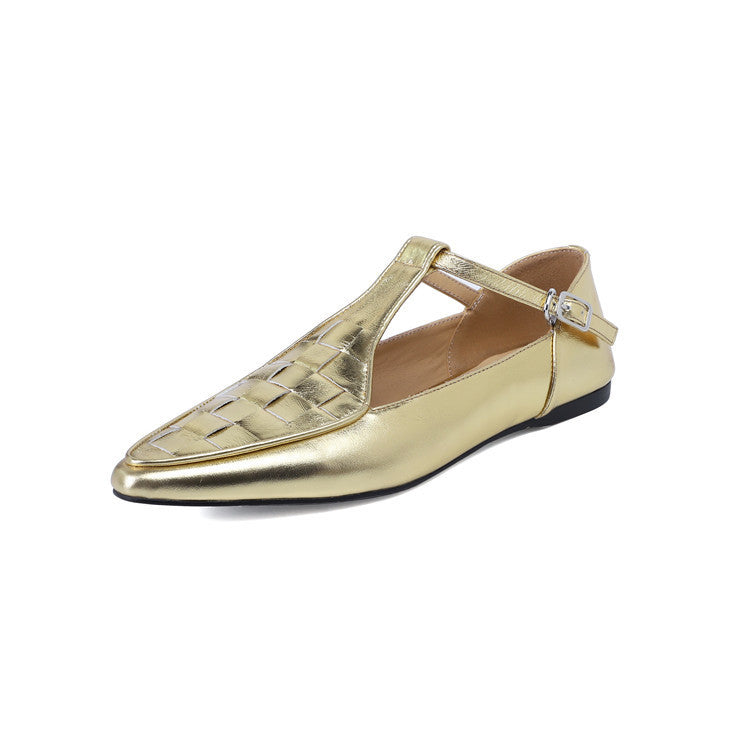 Fashion Pointed Flat Gold Leather Women's Shoes