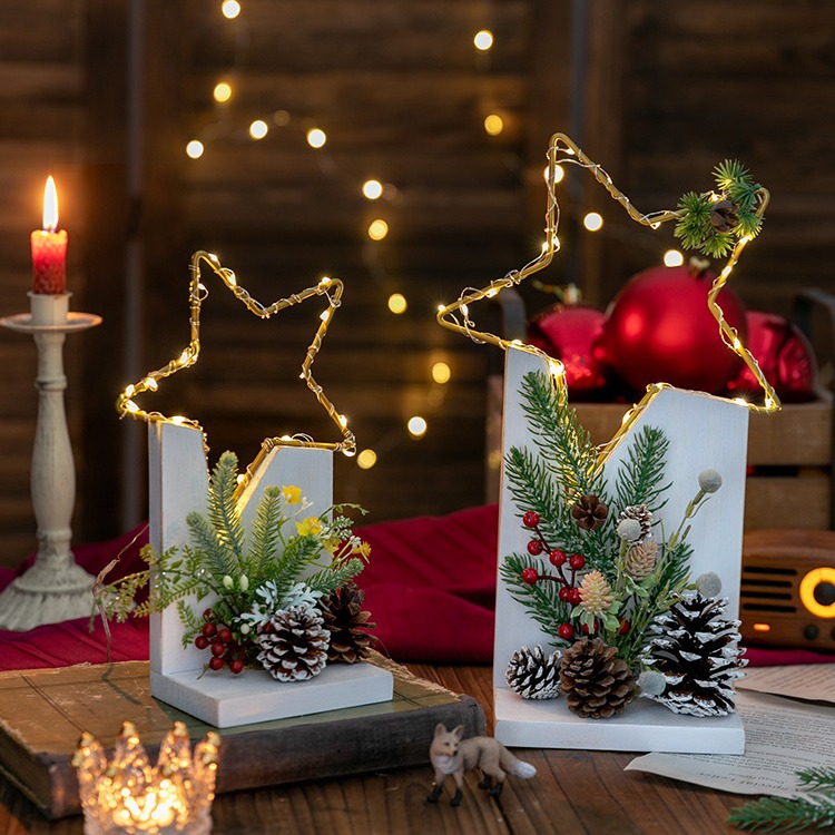 🎄Handcrafted LED Star Pinecone Christmas Decorations with Wooden Base
