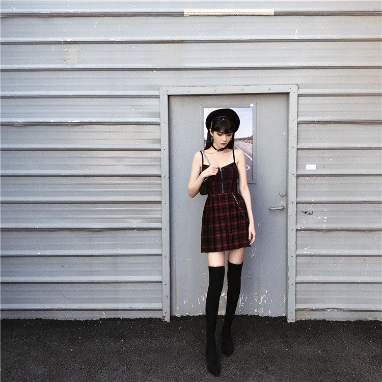 Gothic Chained Plaid Dress