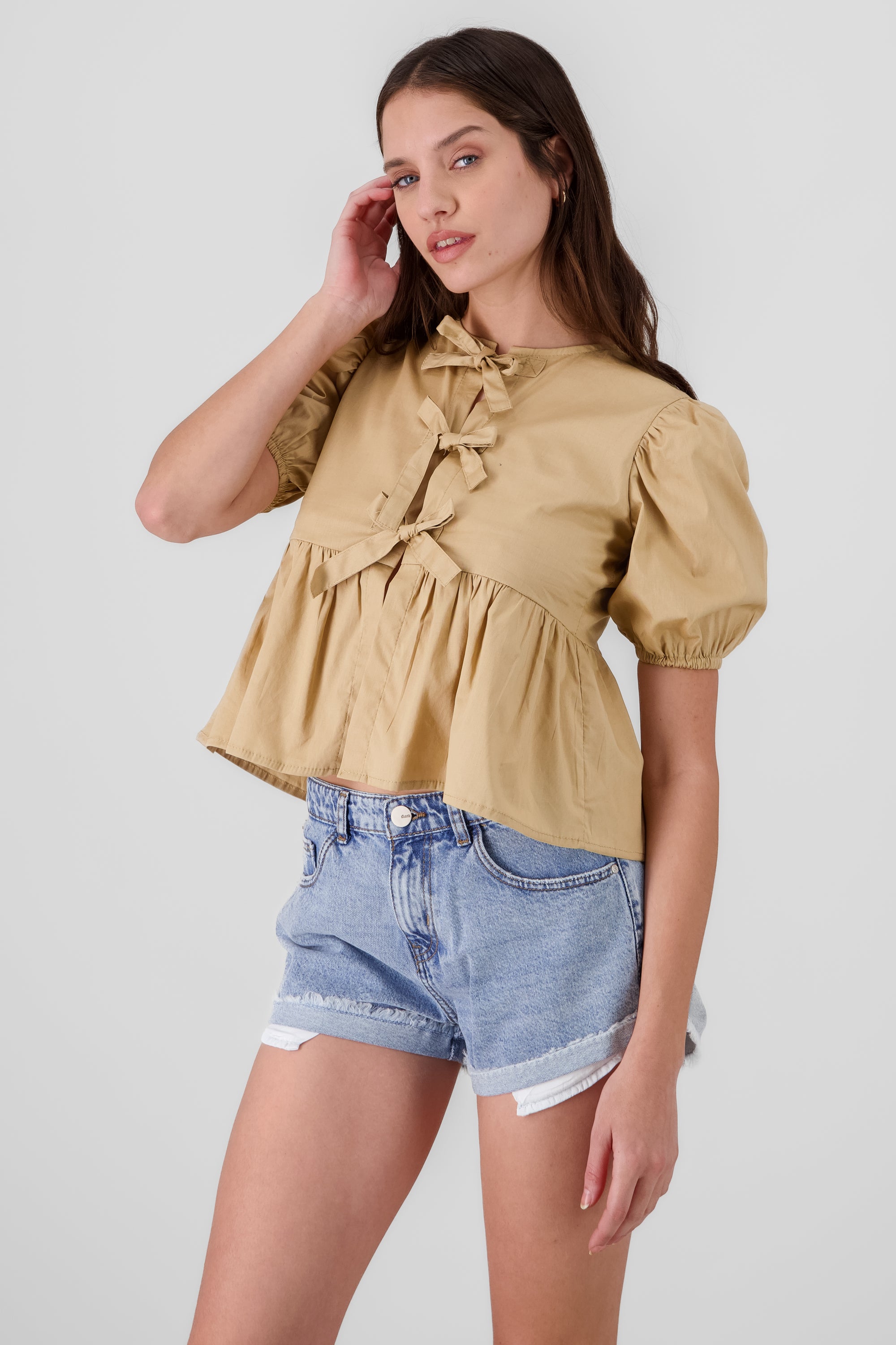 Puff Sleeve Blouse With Bow Detail