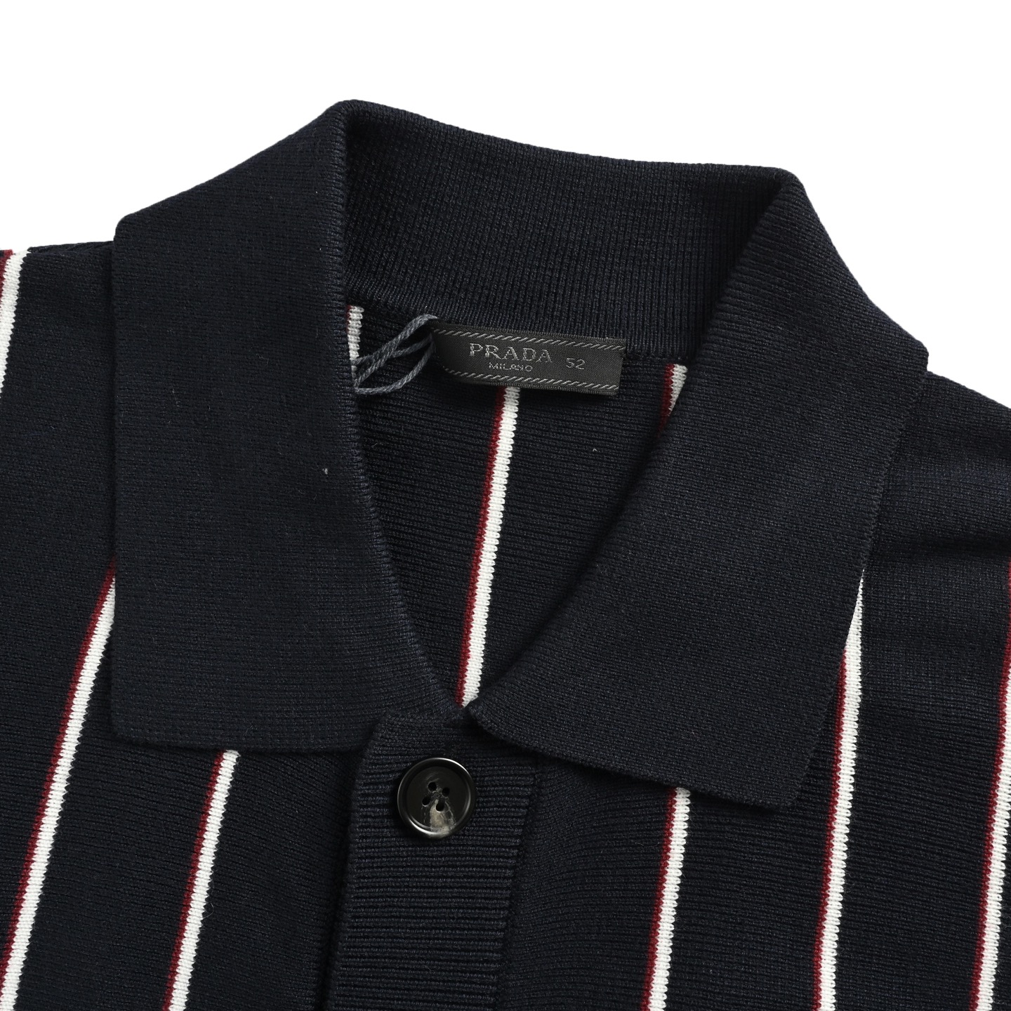 Prada 25Fw vertical stripe embroidery square neck knitted sweater cardigan coat