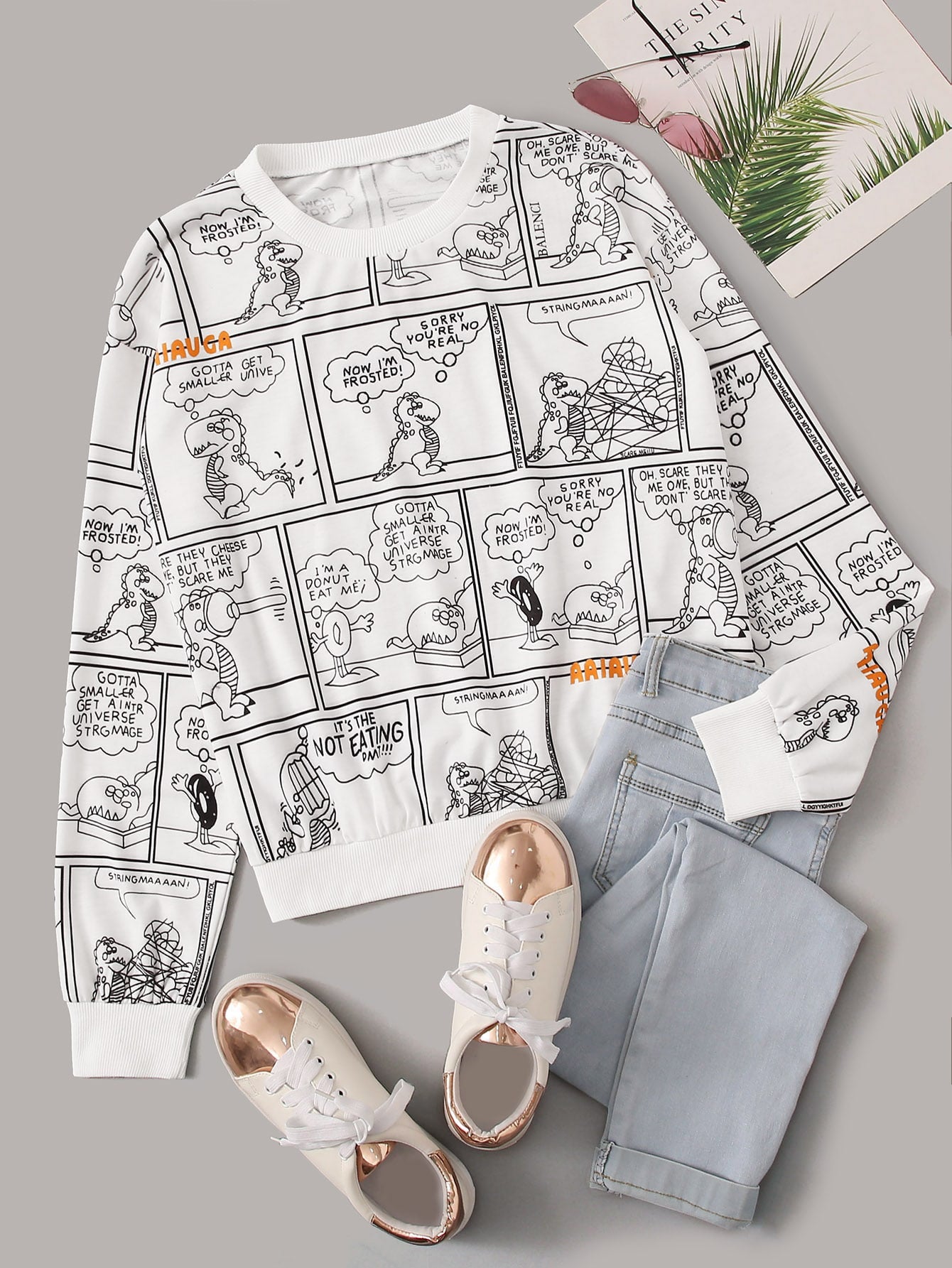 Comic Print Drop Shoulder Sweatshirt
