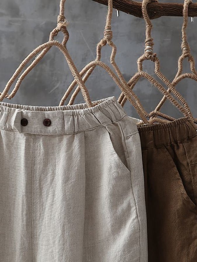 Women's Solid Color Simple Versatile Loose Casual Cotton And Linen Pants