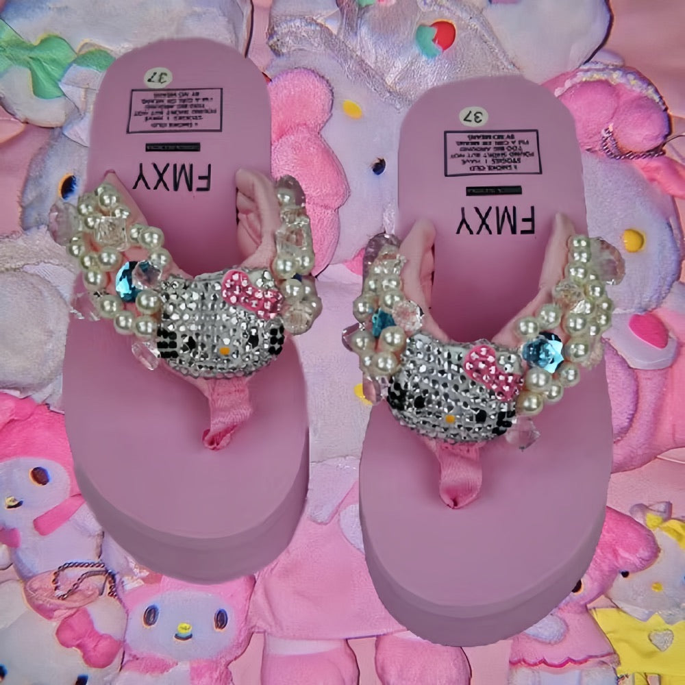 Hello Kitty Rhinestone High Platform Sandals Slippers