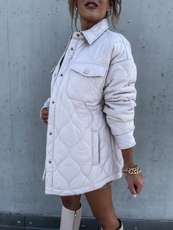 Autumn Winter Plaid Casual Trend Collared Single Breasted Cotton-Padded Coat