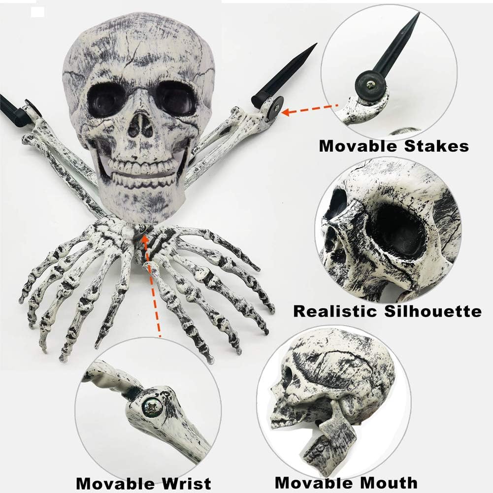 💀Halloween Skeleton Arms Stakes And Skeleton head Led Decorations-Adjusted Wrist,Waterproof ,LED with 8 Lighting Modes