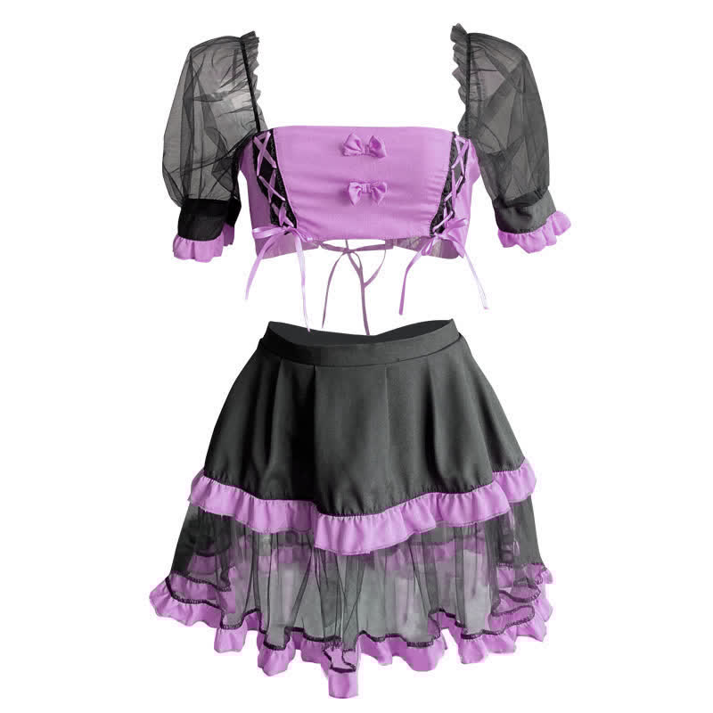 Cosplay Maid Tulle Lace Up Lingerie Set