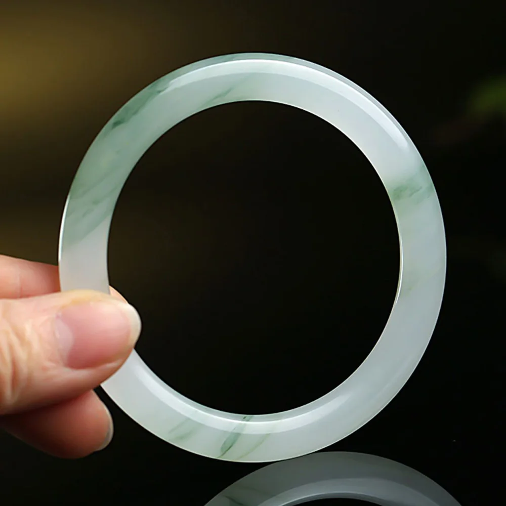 Golden Silk Jade Widened Bracelet Charm Jadeite Fine Jewelry Natural Ice Jade Round Women's Bangle Gift For Mother Free Shipping