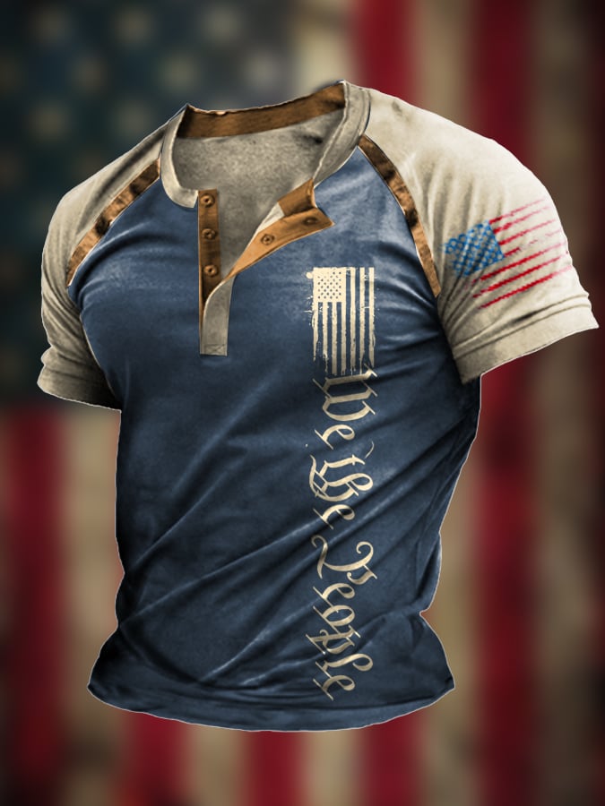 Men's The Pledge Independence Day Henley Neck Raglan Sleeve T-Shirt