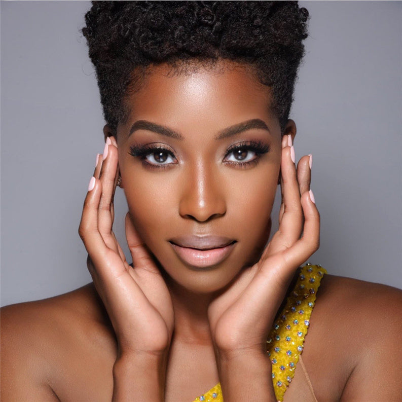 Lunawigs Short Afro Kinky Curly Hair Wig without Bangs