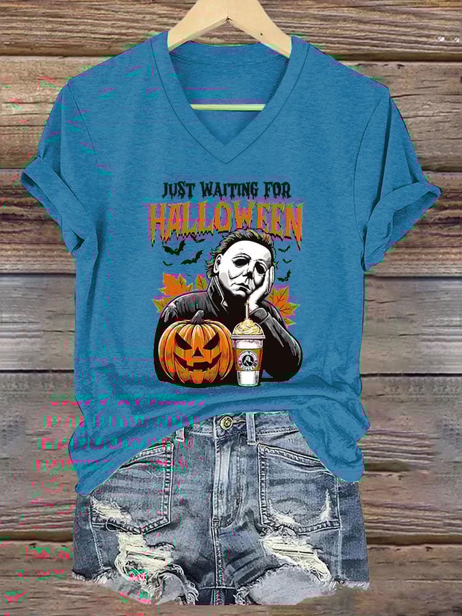 🔥Buy 3 Get 10% Off🔥Women's Just Waiting for Halloween Printed V-Neck Short Sleeve T-Shirt