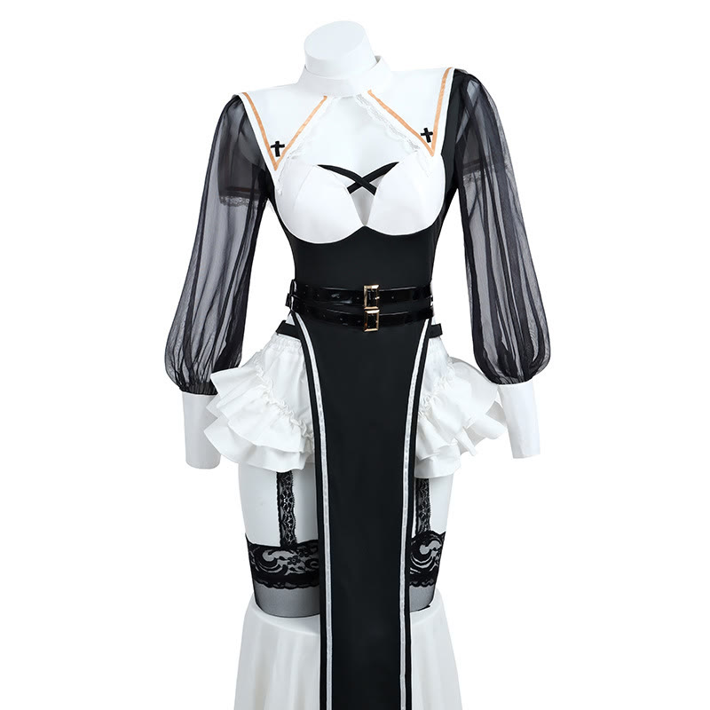 Nun Cross Hollow Out Lingerie Dress Set