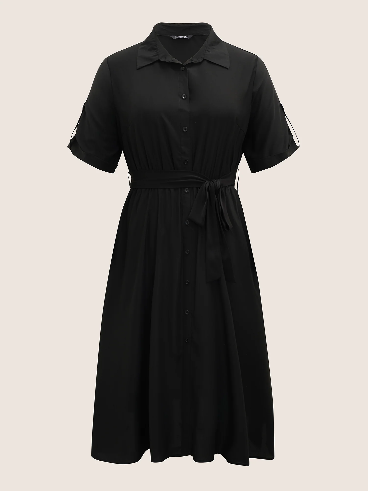 Shirt Collar Tab Sleeve Split Hem Dress