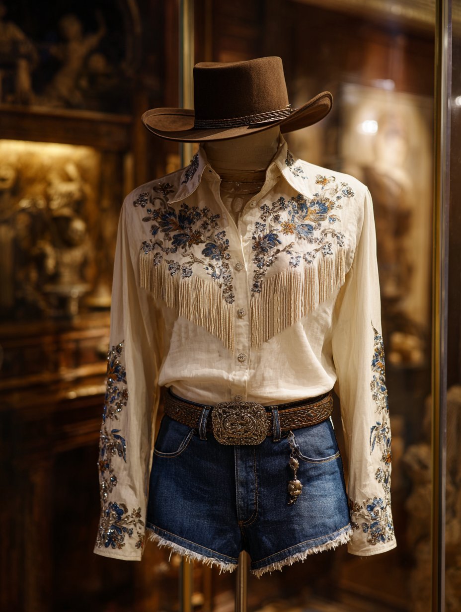 Women's Western Vintage Tassel Floral Print Western Long Sleeve Shirt