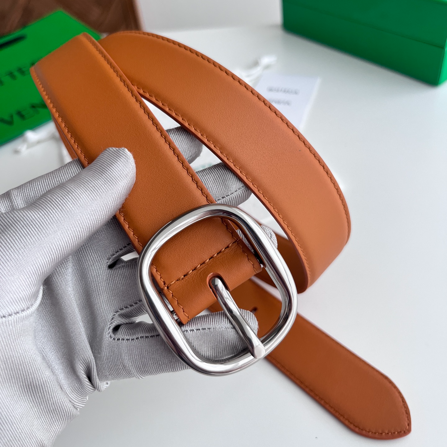 Bottega Veneta 25 smooth leather belt 3.5cm wide