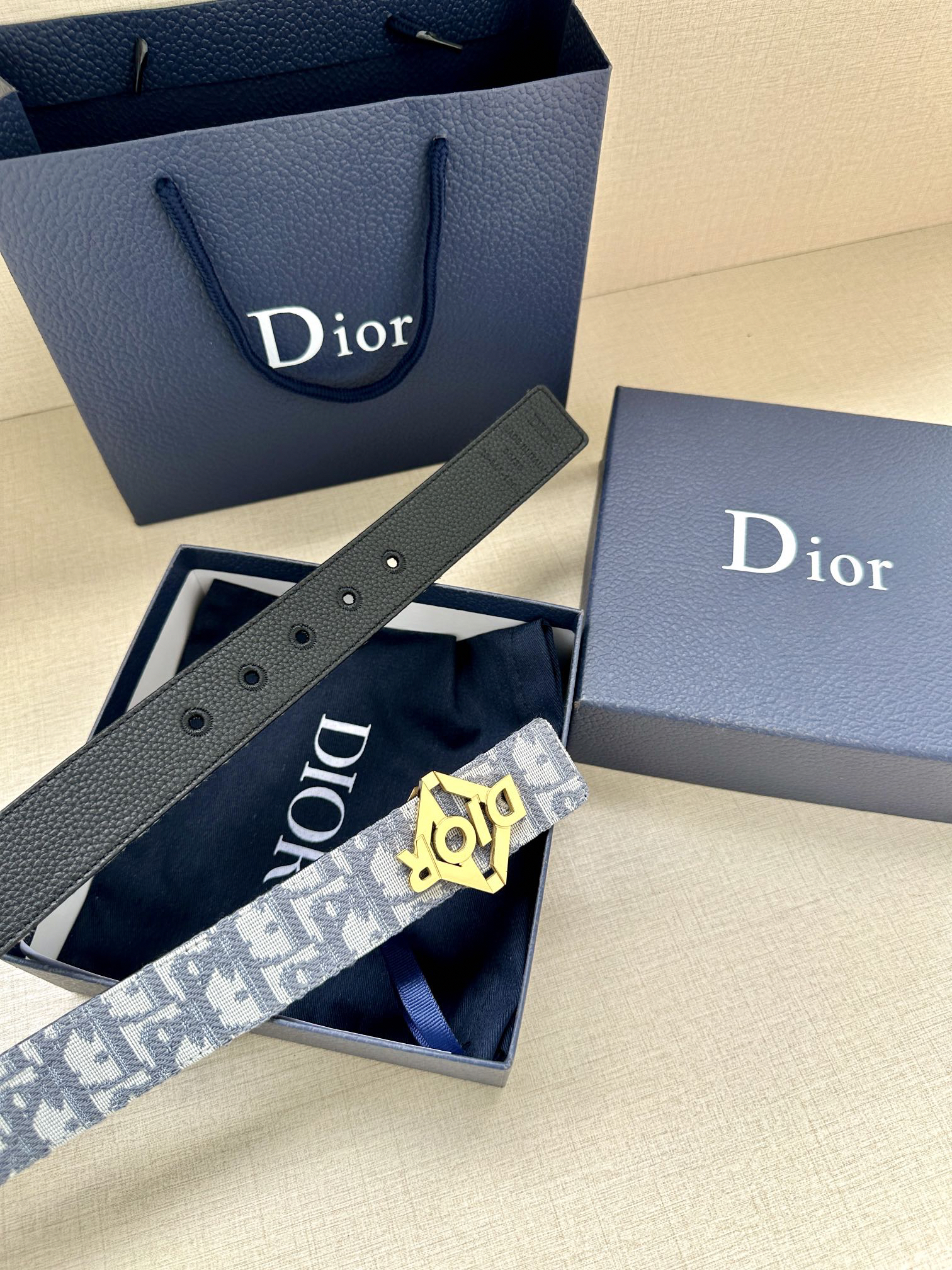 Dior square buckle leather belt 3.5CM wide