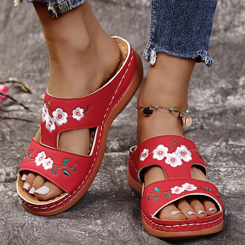 🔥Last Day Sale-[SAVE 50% OFF]-- Women's Orthopedic Flower Embroidered Wedges Sandals-BUY 2 FREE SHIPPING
