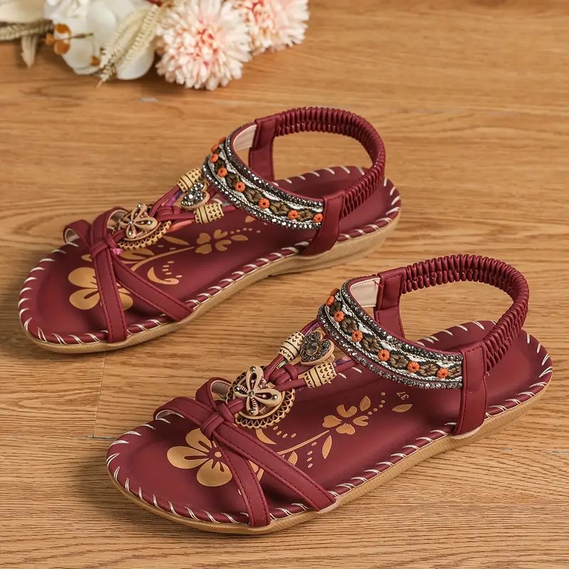 👣Women's rhinestone butterfly flat sandals, bohemian style open toe elastic summer sandals