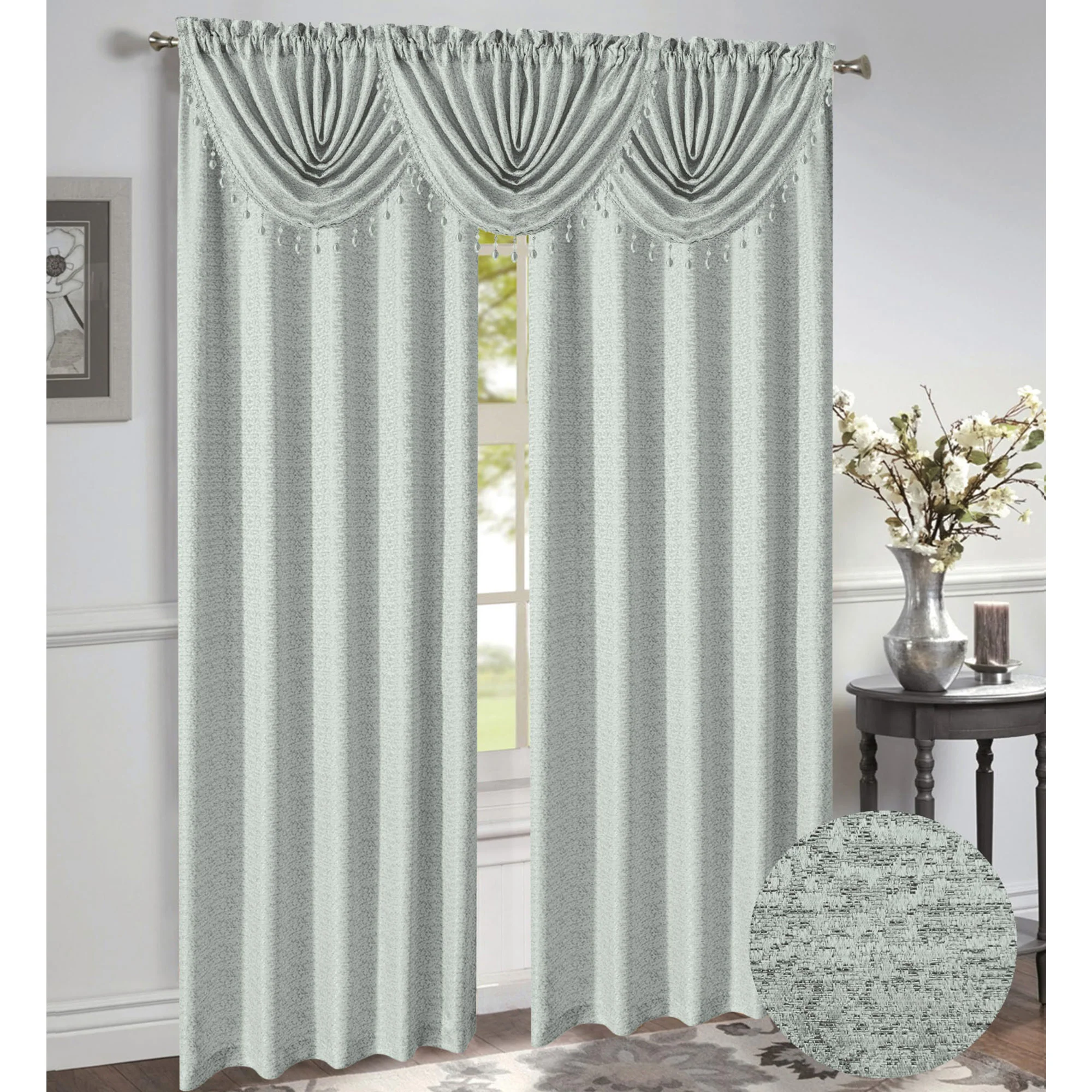 Norah Jacquard Rod Pocket Window Panel and Valance Treatments, All Sold Separately