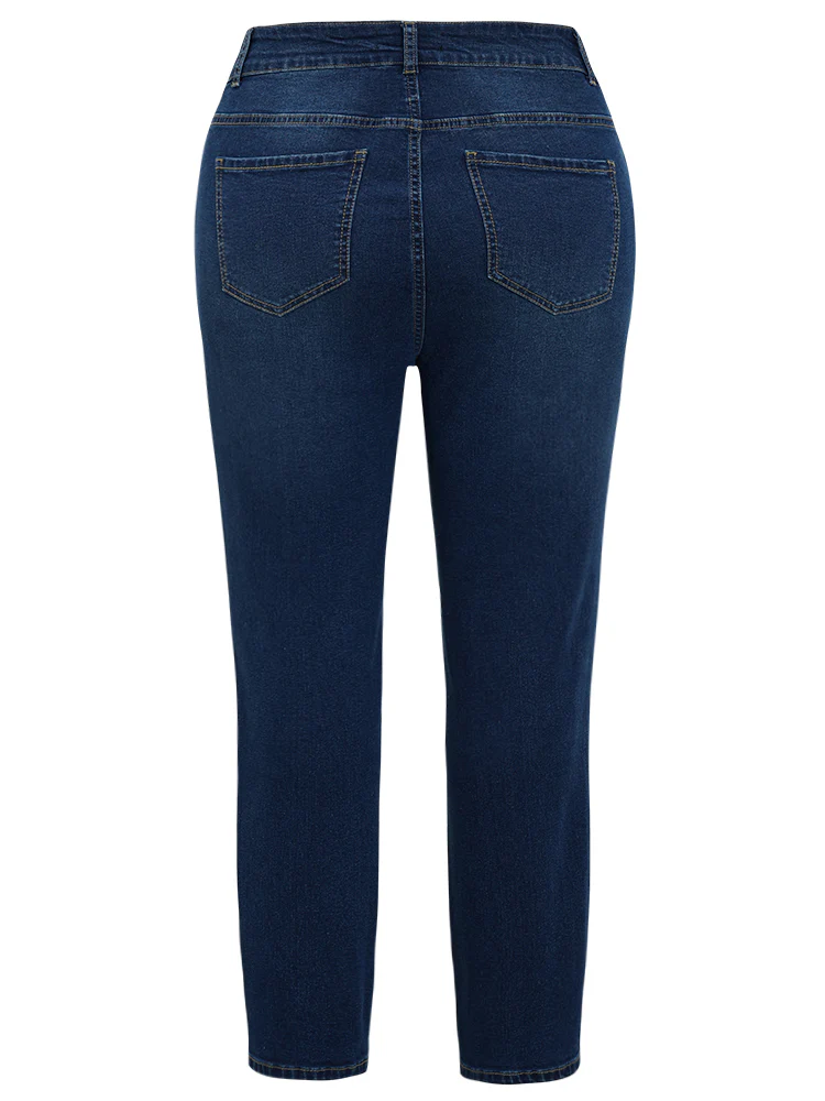 Very Stretchy High Rise Medium Wash Star Embroidery Jeans