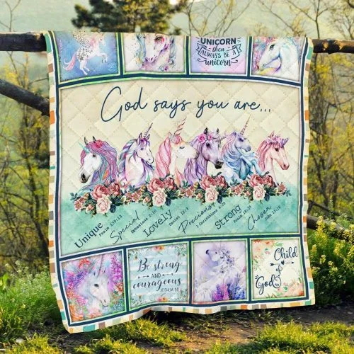 God Says You Are Unicorn Quilt Blanket