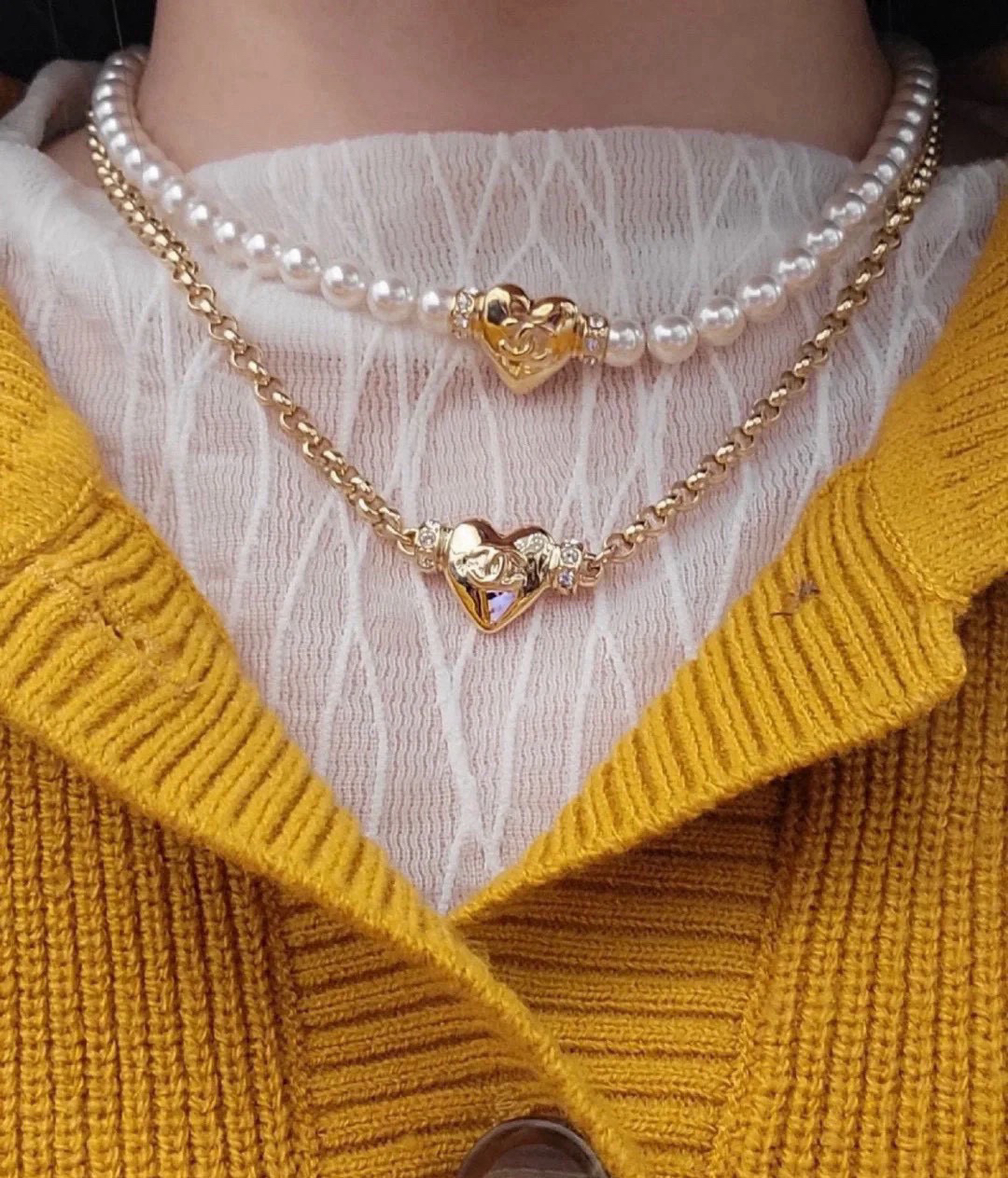 Chanel Heart Peach Pearl Necklace