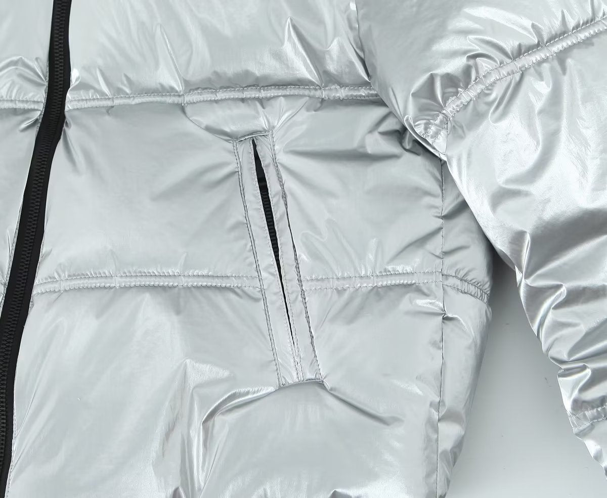 Women Clothing Metal Cotton Jacket Short Thick Jacket