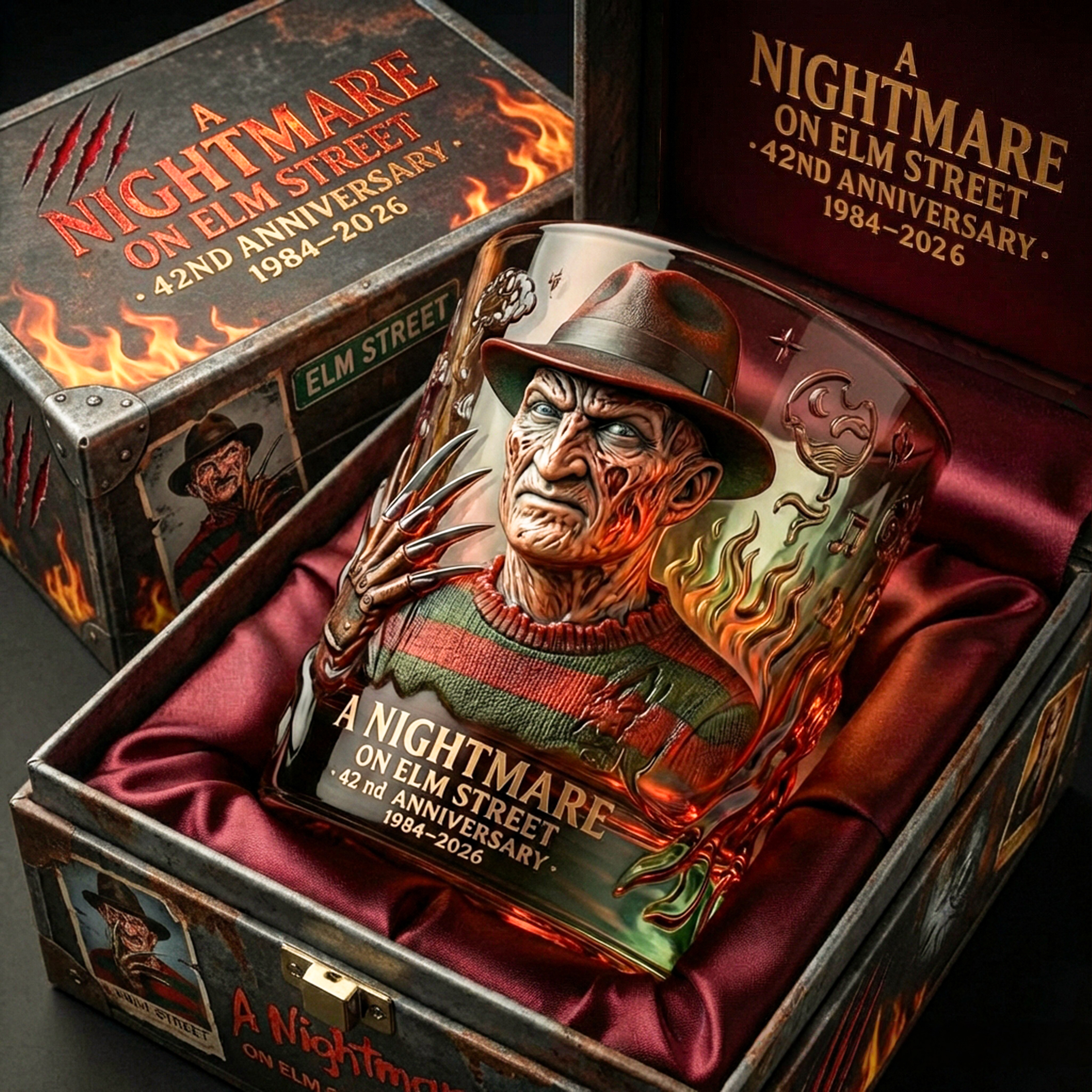 A Nightmare on Elm Street 42nd Anniversary Collectible Whiskey Glass