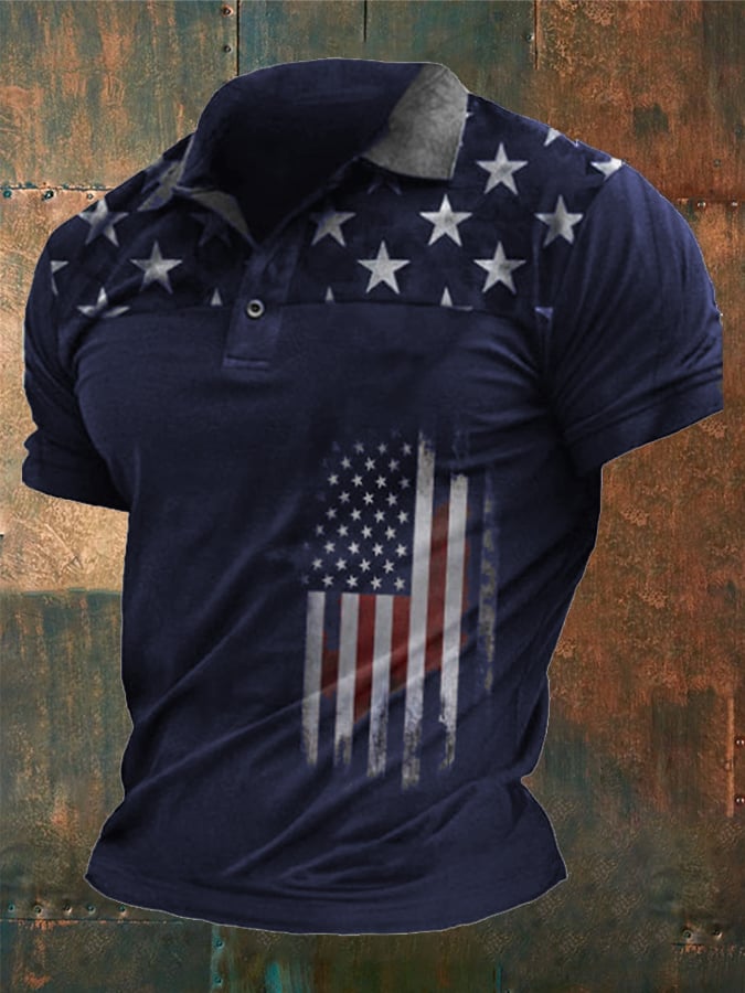 Men's Casual Flag Print Polo Shirt