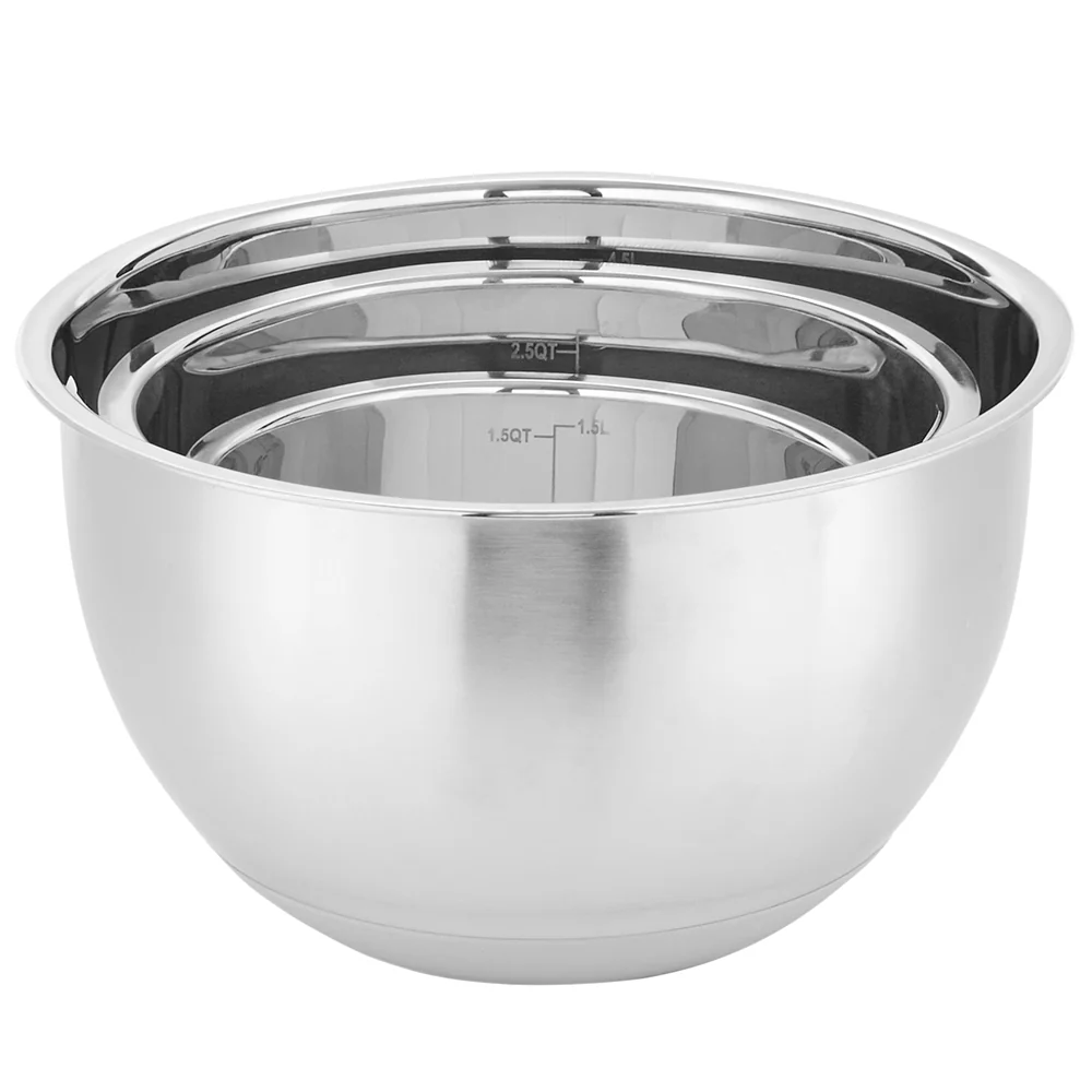 Home Basics 3 Piece Stainless Steel Nesting Mixing Bowls with Rubber Bottoms