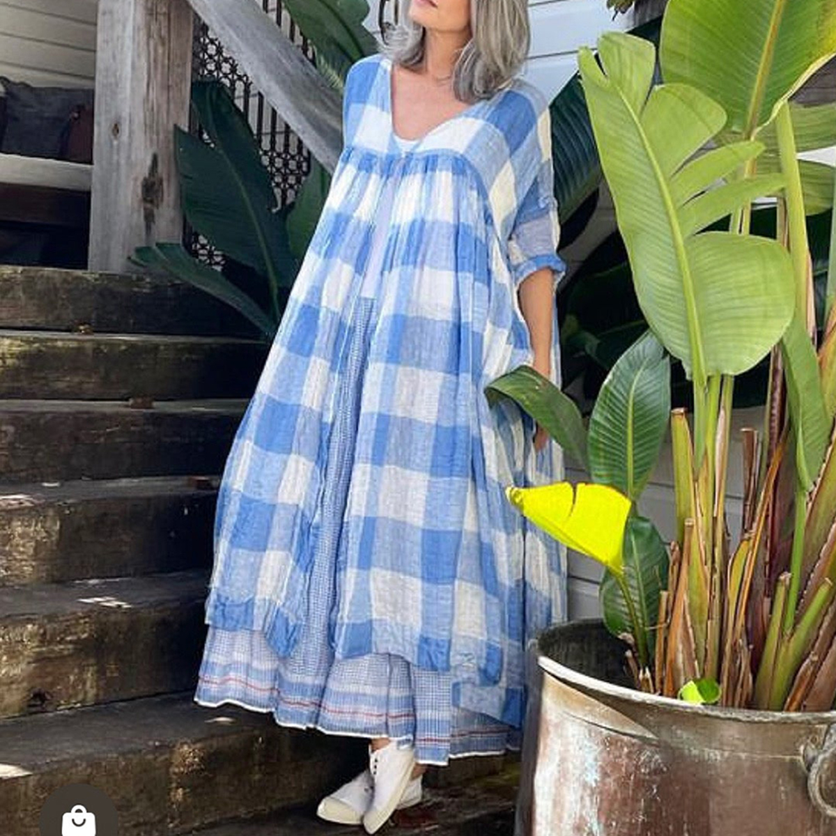 Plaid Comfortable Loose Button Cardigan Midi Dress