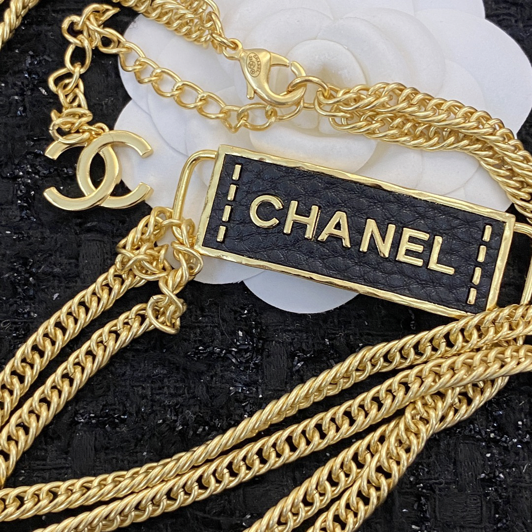 Chanel leather square chain necklace