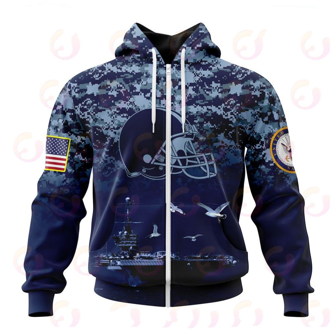 CLEVELAND BROWNS 3D HOODIE HONOR US NAVY VETERANS