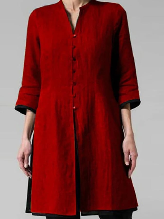 Solid Color Stand Collar Slim Fit Long Casual Top