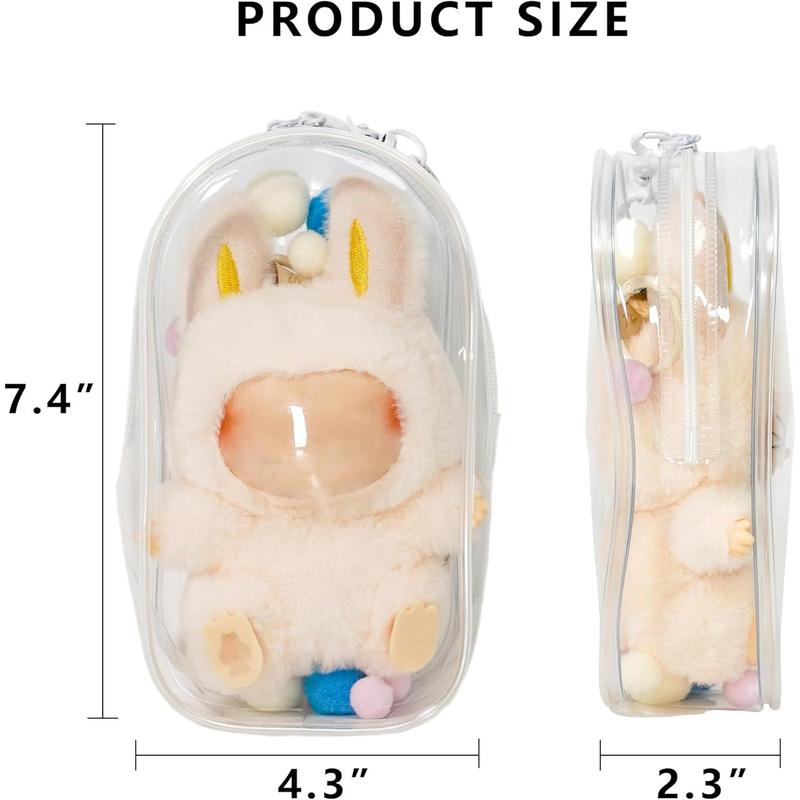 Clear Display & Storage Case for Doll – PVC Bag with Detachable Keychain for Collectible Toys and Cosmetics, Portable cases for Travel or Home Decor (7 Inches)