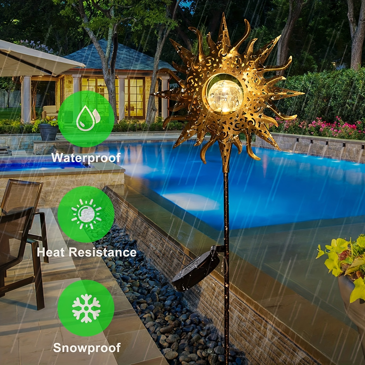 Gorgeous Sun-Shaped Solar Lights: Illuminate Your Garden with Waterproof LED Stake Lights!