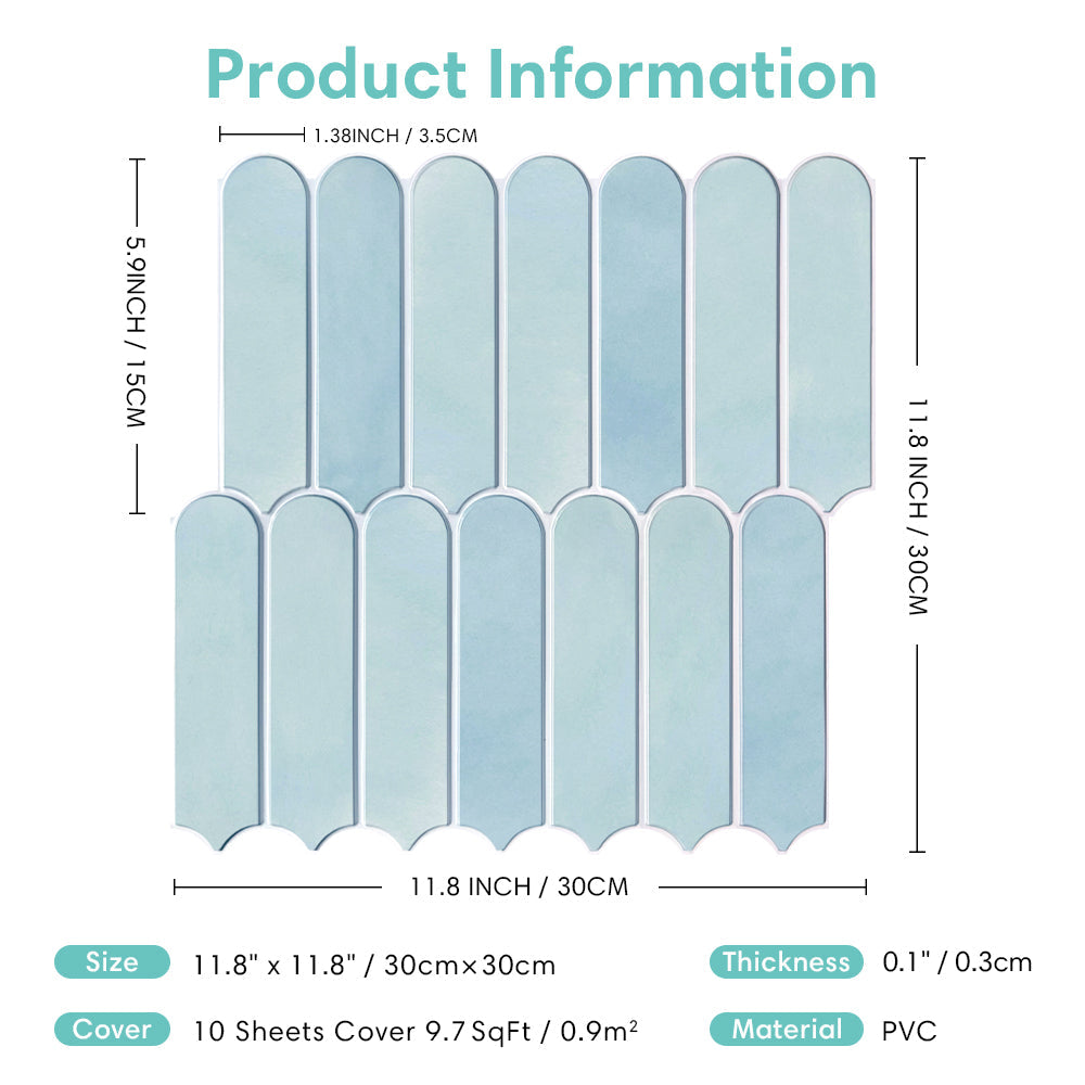 3D Sky Blue Fish Scale Peel and Stick Wall Tile