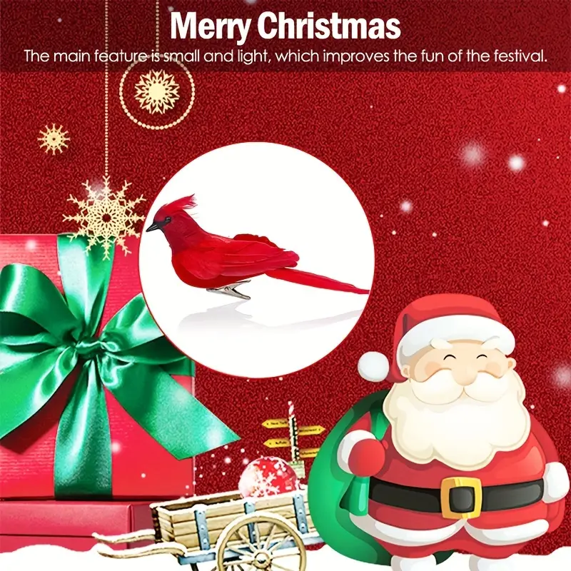 🐦🐦Christmas decoration red feather fake bird (with clip)