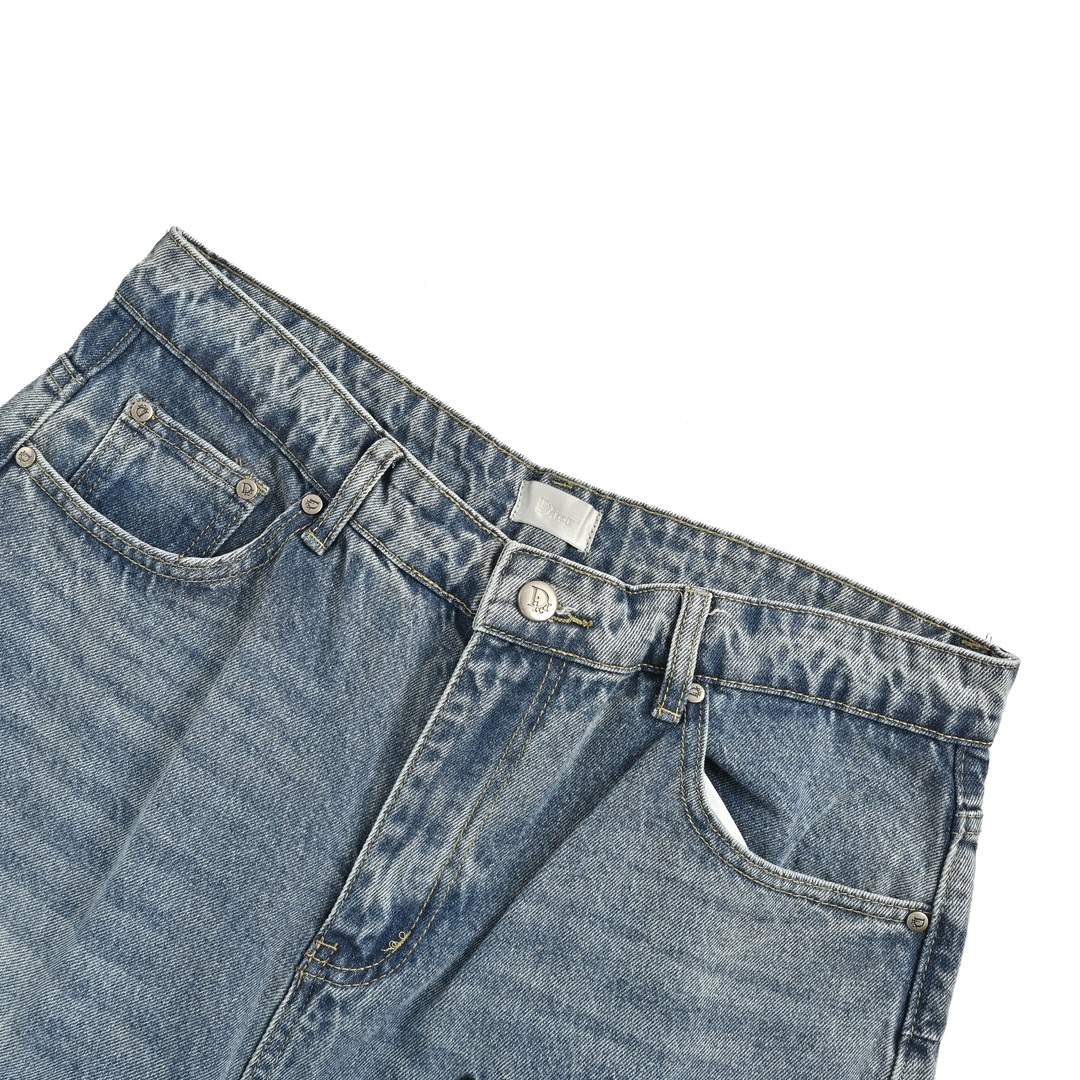 Dior 24Fw floral embroidered lettering washed jeans