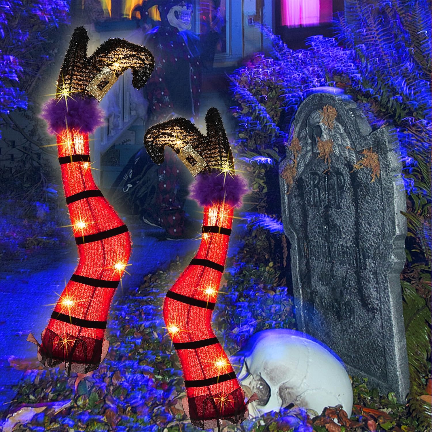 Halloween Lighted Wicked Witch Legs with Stakes - Height- 22