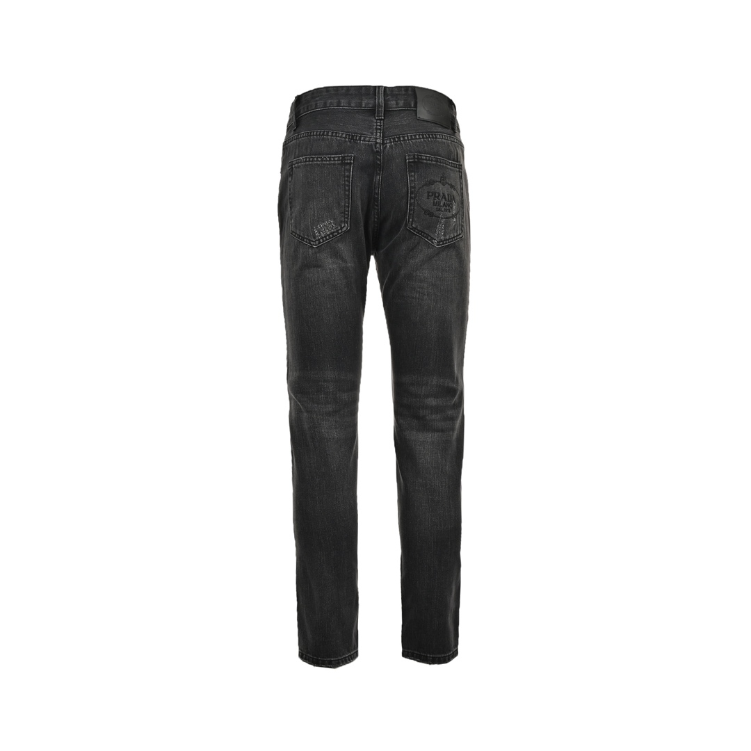 Prada 23Fw washed jeans with triangle logo embroidery