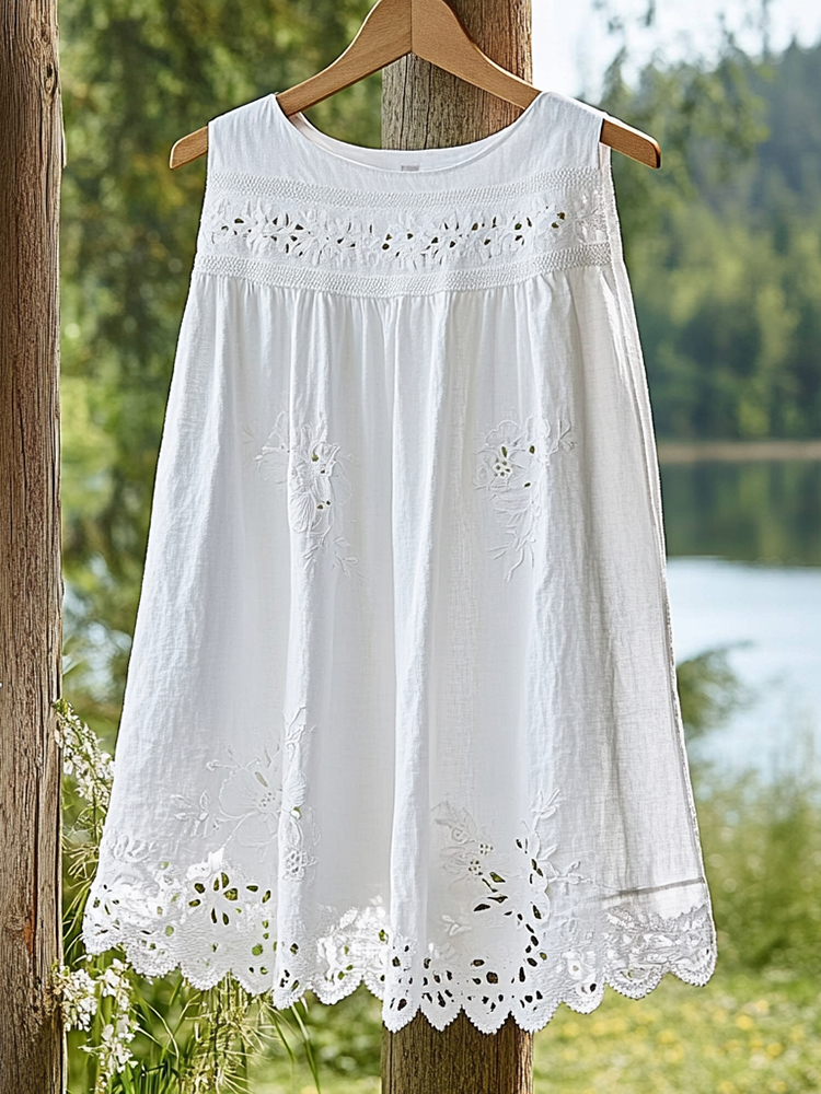Women's Lace Floral Sleeveless Linen Top