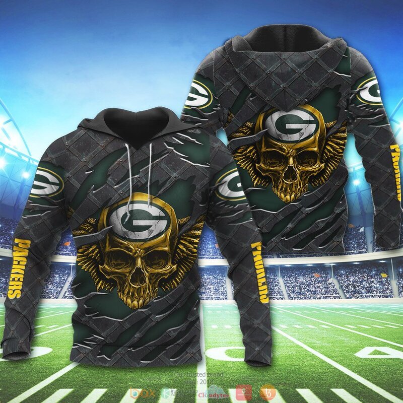 GREEN BAY PACKERS WINGS SKULL 3D HOODIE