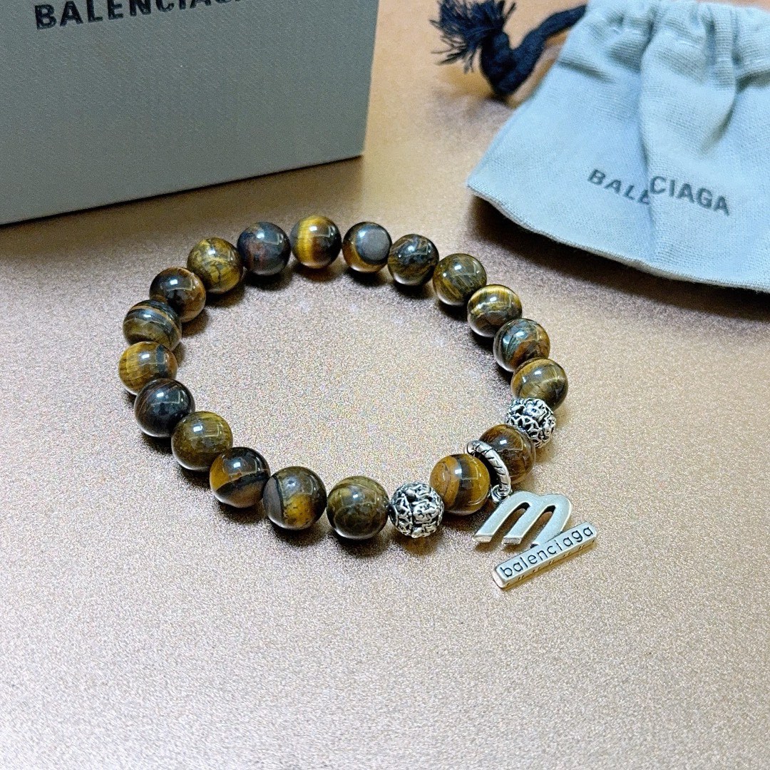 Balenciaga Natural Tiger Eye Stone Thai Silver Style Bracelet