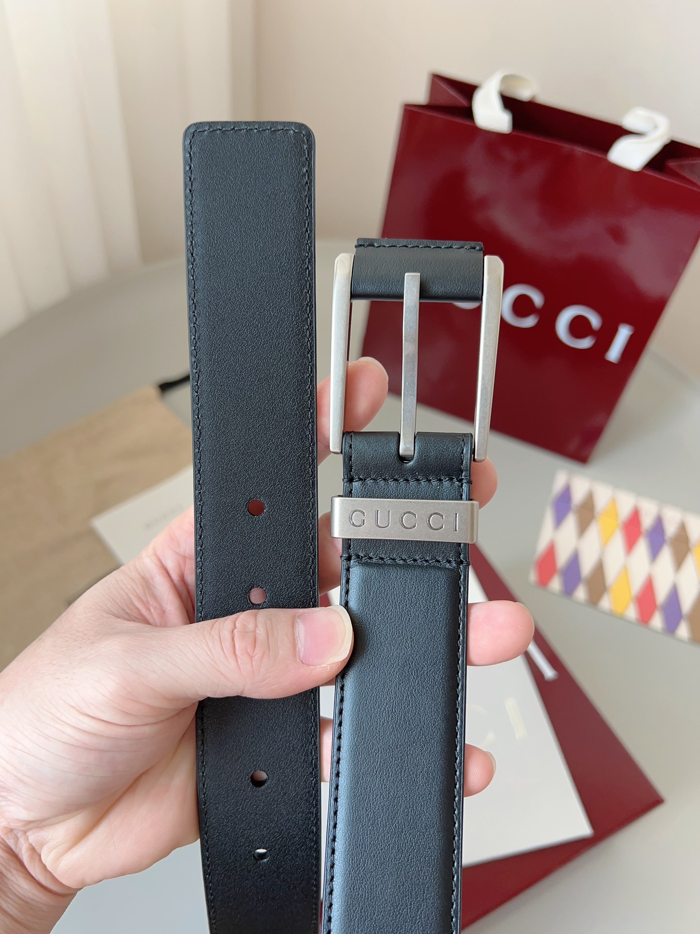 Gucci pin buckle leather belt 3.5cm wide