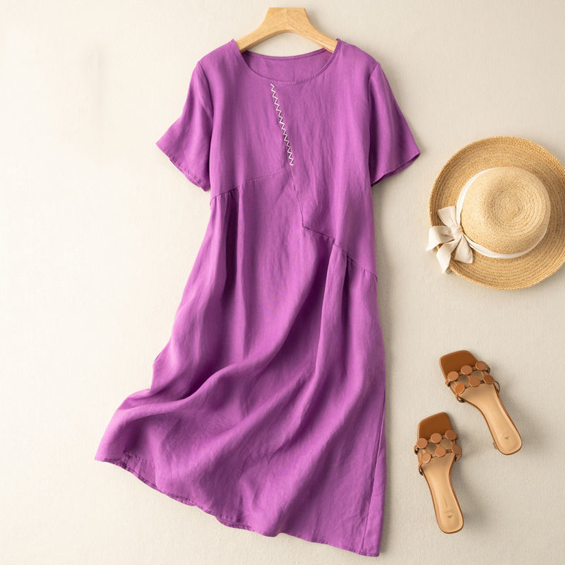Fashion Casual Solid Color Short Sleeved Midi Dress